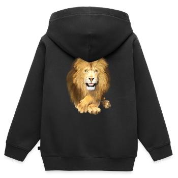 Löwe liegt, schaut entspannt - Kinder Premium Organic Zip Hoodie - Schwarz - Hinten - AI Model Kid Male (0cm)