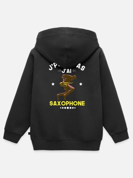 je peux pas j'ai saxophone - Sweat Premium à capuche zippé enfant bio - noir