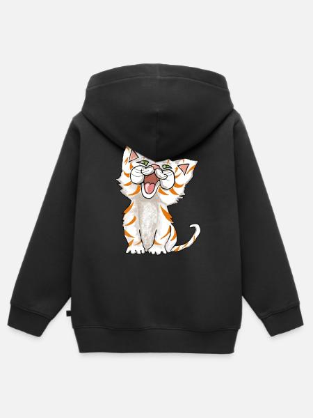 Basil the Brave (kitten) - Kids Premium Organic Zip-up Hoodie - black