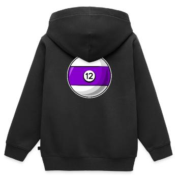 Boule de billard 12 Billard violet douze - Sweat Premium à capuche zippé enfant bio - noir - Dos - AI Model Kid Male (0cm)