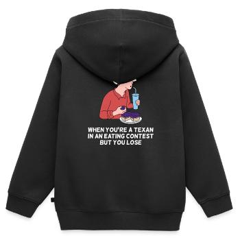 Essenswettbewerb Texas Design für stolze Texaner - Kinder Premium Organic Zip Hoodie - Schwarz - Hinten - AI Model Kid Male (0cm)