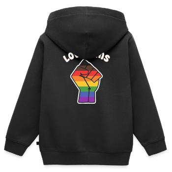 L’amour gagne le poing de la fierté alternative pour l’égalité - Sweat Premium à capuche zippé enfant bio - noir - Dos - AI Model Kid Male (0cm)