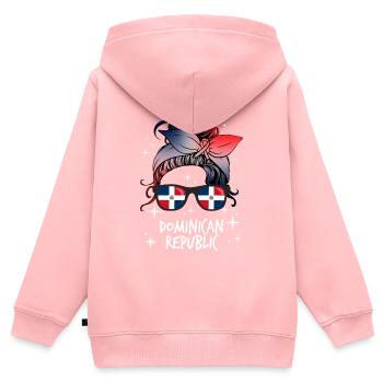 République dominicaine - Sweat Premium à capuche zippé enfant bio - rose - Dos - AI Model Kid Female (0cm)