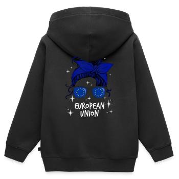 European Union - Kids Premium Organic Zip-up Hoodie - black - Back - AI Model Kid Male (0cm)