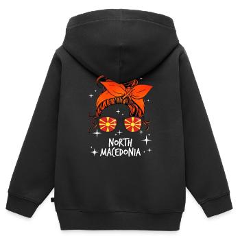 Macédoine du Nord - Sweat Premium à capuche zippé enfant bio - noir - Dos - AI Model Kid Male (0cm)