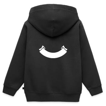 Bannières courbées en dessous - Sweat Premium à capuche zippé enfant bio - noir - Dos - AI Model Kid Male (0cm)