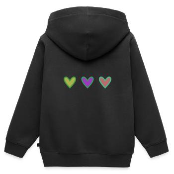 HERZ. HERZ. VALENTINSTAG. LIEBE. LIEBE. HERZ - Kinder Premium Organic Zip Hoodie - Schwarz - Hinten - AI Model Kid Male (0cm)
