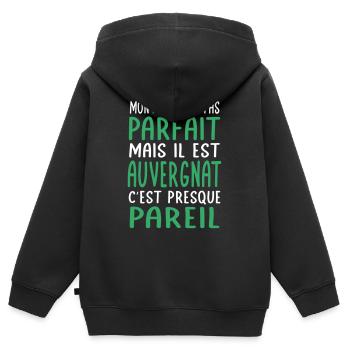 Mon papa n'est pas parfait - Auvergnat - Sweat Premium à capuche zippé enfant bio - noir - Dos - AI Model Kid Male (0cm)