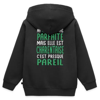 Ma maman n'est pas parfaite - Charentaise - Sweat Premium à capuche zippé enfant bio - noir - Dos - AI Model Kid Male (0cm)