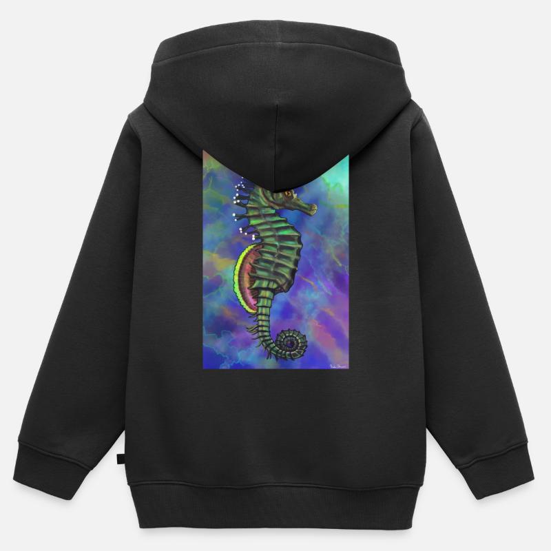 hippocampe - Sweat Premium à capuche zippé enfant bio - noir