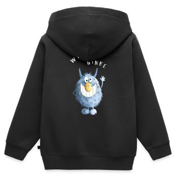 Blaues Zotteliges Winke Monster - Kinder Premium Organic Zip Hoodie - Schwarz - Hinten - AI Model Kid Male (0cm)