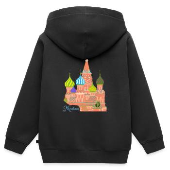 Moscou Cathédrale Basilius - Sweat Premium à capuche zippé enfant bio - noir - Dos - AI Model Kid Male (0cm)