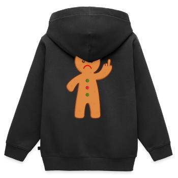 Homme de pain d'épice doigt du milieu puant - Sweat Premium à capuche zippé enfant bio - noir - Dos - AI Model Kid Male (0cm)
