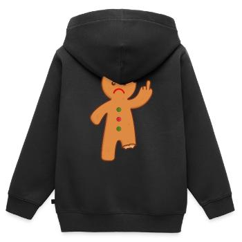 Homme de pain d'épice doigt du milieu puant - Sweat Premium à capuche zippé enfant bio - noir - Dos - AI Model Kid Male (0cm)