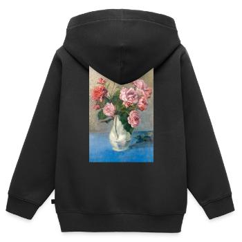 Peinture - Peinture avec des roses dans un vase. - Sweat Premium à capuche zippé enfant bio - noir - Dos - AI Model Kid Male (0cm)