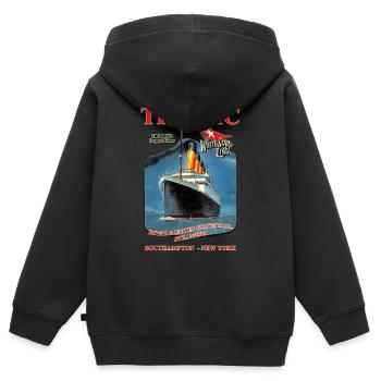 TITANIC Liner Kreation Louis RUNEMBERG © Adagp - Kinder Premium Organic Zip Hoodie - Schwarz - Hinten - AI Model Kid Male (0cm)