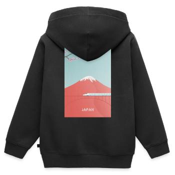 Japanische Berglandschaft mit Shinkansen - Kinder Premium Organic Zip Hoodie - Schwarz - Hinten - AI Model Kid Male (0cm)