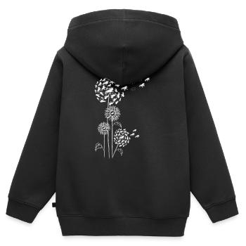 Pusteblume mit Blüte und Tölt Weiss - Kinder Premium Organic Zip Hoodie - Schwarz - Hinten - AI Model Kid Male (0cm)