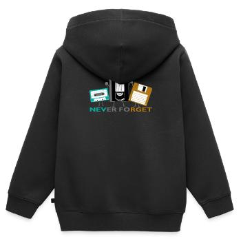 Never Forget Cassettes Floppy Disks Audio Cassettes - Kids Premium Organic Zip-up Hoodie - black - Back - AI Model Kid Male (0cm)