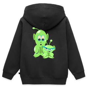 Deux petits aliens drôles - des martiens cool - Sweat Premium à capuche zippé enfant bio - noir - Dos - AI Model Kid Male (0cm)
