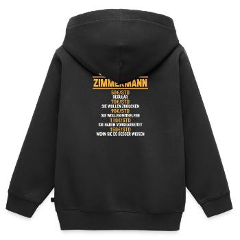 Stundensatz Zimmermann Zimmerei Zimmerer Schreiner - Kinder Premium Organic Zip Hoodie - Schwarz - Hinten - AI Model Kid Male (0cm)