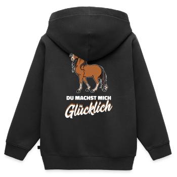 Islandpferde Statement Pferdeliebe Pferdenarr - Kinder Premium Organic Zip Hoodie - Schwarz - Hinten - AI Model Kid Male (0cm)