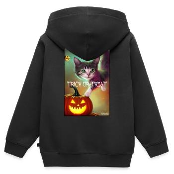 Citrouille de chat fou d’Halloween - Sweat Premium à capuche zippé enfant bio - noir - Dos - AI Model Kid Male (0cm)