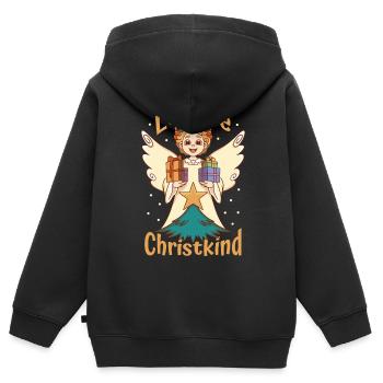 Lüttje Christkind Weihnachten Weichnachtsmann - Kinder Premium Organic Zip Hoodie - Schwarz - Hinten - AI Model Kid Male (0cm)