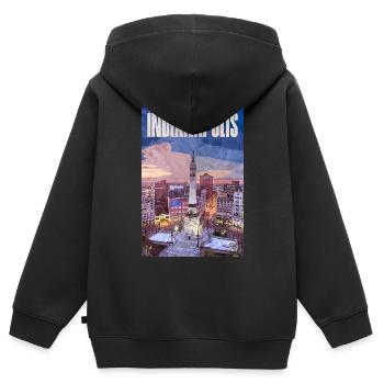 La silhouette d’Indianapolis au Monument Circle - Sweat Premium à capuche zippé enfant bio - noir - Dos - AI Model Kid Male (0cm)
