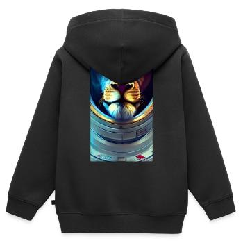 Leo Big Cat Astronaut Future Sci-Fi Technology - Sweat Premium à capuche zippé enfant bio - noir - Dos - AI Model Kid Male (0cm)