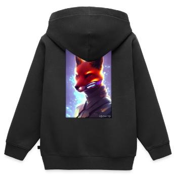 Fox Wildlife Cyber Neon Punk Future Sci-Fi - Sweat Premium à capuche zippé enfant bio - noir - Dos - AI Model Kid Male (0cm)
