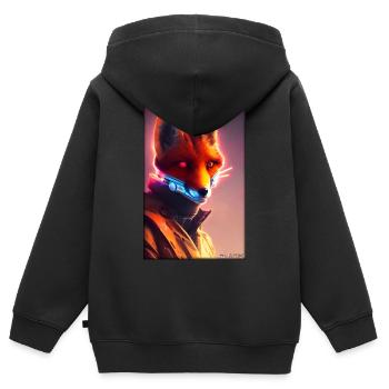Fox Wildlife Cyber Neon Punk Future Sci-Fi - Sweat Premium à capuche zippé enfant bio - noir - Dos - AI Model Kid Male (0cm)