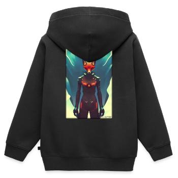 Fox Wildlife Cyber Neon Punk Future Sci-Fi - Sweat Premium à capuche zippé enfant bio - noir - Dos - AI Model Kid Male (0cm)