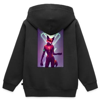 Fox Wildlife Cyber Neon Punk Future Sci-Fi - Sweat Premium à capuche zippé enfant bio - noir - Dos - AI Model Kid Male (0cm)