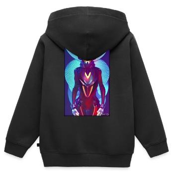 Fox Wildlife Cyber Neon Punk Future Sci-Fi - Sweat Premium à capuche zippé enfant bio - noir - Dos - AI Model Kid Male (0cm)