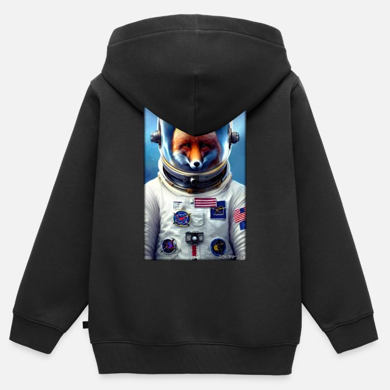 Fuchs Wildtier Astronaut Zukunft Sci-Fi Technik - Kinder Premium Organic Zip Hoodie - Schwarz