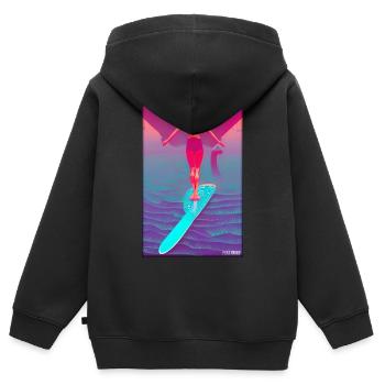 Surfergirl Mädchen Frau Surfbrett Wellen Meer - Kinder Premium Organic Zip Hoodie - Schwarz - Hinten - AI Model Kid Male (0cm)