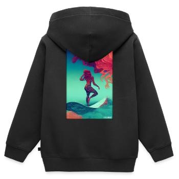 Surfergirl Mädchen Frau Surfbrett Wellen Meer - Kinder Premium Organic Zip Hoodie - Schwarz - Hinten - AI Model Kid Male (0cm)