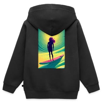Surfergirl Mädchen Frau Surfbrett Wellen Meer - Kinder Premium Organic Zip Hoodie - Schwarz - Hinten - AI Model Kid Male (0cm)
