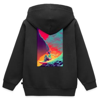 Surfergirl Mädchen Frau Surfbrett Wellen Meer - Kinder Premium Organic Zip Hoodie - Schwarz - Hinten - AI Model Kid Male (0cm)