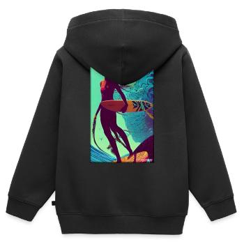 Surfergirl Mädchen Frau Surfbrett Wellen Meer - Kinder Premium Organic Zip Hoodie - Schwarz - Hinten - AI Model Kid Male (0cm)
