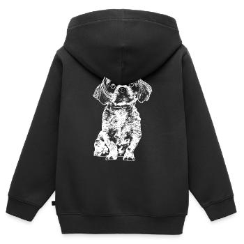 Chillender kleiner Hund mit große Kulleraugen. - Kinder Premium Organic Zip Hoodie - Schwarz - Hinten - AI Model Kid Male (0cm)