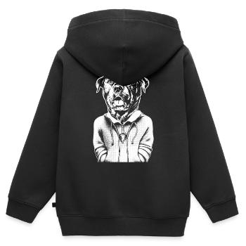 Rottweiler avec un regard menaçant et une bouche ouverte. - Sweat Premium à capuche zippé enfant bio - noir - Dos - AI Model Kid Male (0cm)