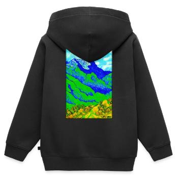 Montagnes Alpinisme Randonnée Randonnée Nature Voyage - Sweat Premium à capuche zippé enfant bio - noir - Dos - AI Model Kid Male (0cm)