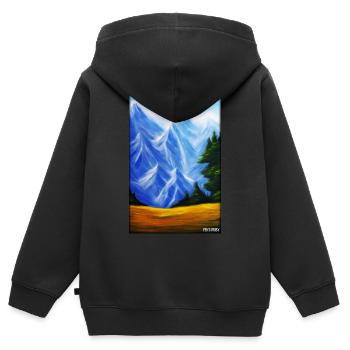 Montagnes Alpinisme Randonnée Randonnée Nature Voyage - Sweat Premium à capuche zippé enfant bio - noir - Dos - AI Model Kid Male (0cm)