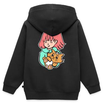 Katze Manga Anime Japanisch Zeichentrick Geek - Kinder Premium Organic Zip Hoodie - Schwarz - Hinten - AI Model Kid Male (0cm)