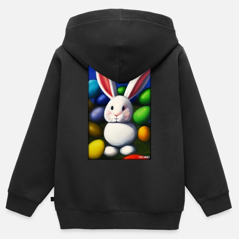 Lapin de Pâques lapin Pâques Vacances de Pâques - Sweat Premium à capuche zippé enfant bio - noir