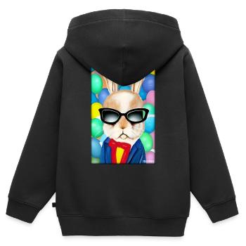 Hase Osterhase Sonnenbrille Ostern Haustier Party - Kinder Premium Organic Zip Hoodie - Schwarz - Hinten - AI Model Kid Male (0cm)