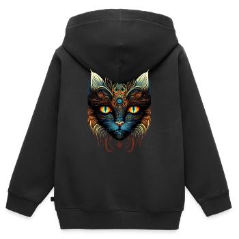 Kosmische Katze - Kinder Premium Organic Zip Hoodie - Schwarz - Hinten - AI Model Kid Male (0cm)