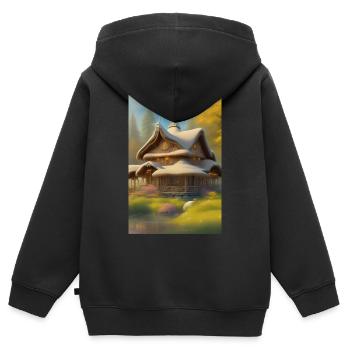 Charmante cabane au bord du lac - Sweat Premium à capuche zippé enfant bio - noir - Dos - AI Model Kid Male (0cm)